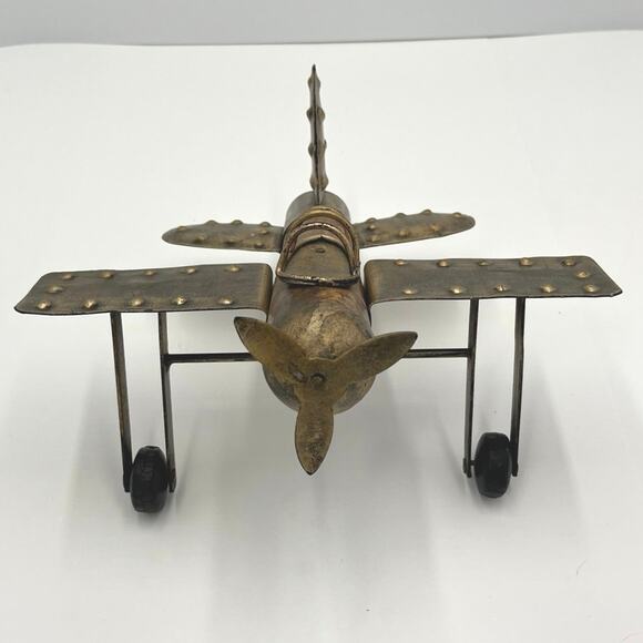 Vintage Handcrafted Fighter Plane Replica Shelf Model Wood & Metal Decor 9”x6.5” - Picture 6 of 6